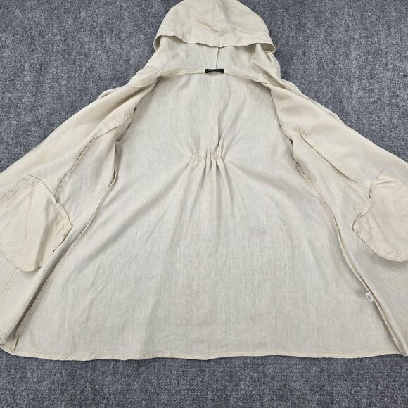 For Cynthia Jacket Womens Large Beige Hooded 100% Linen Flare Button Detail Coat - Picture 14 of 16